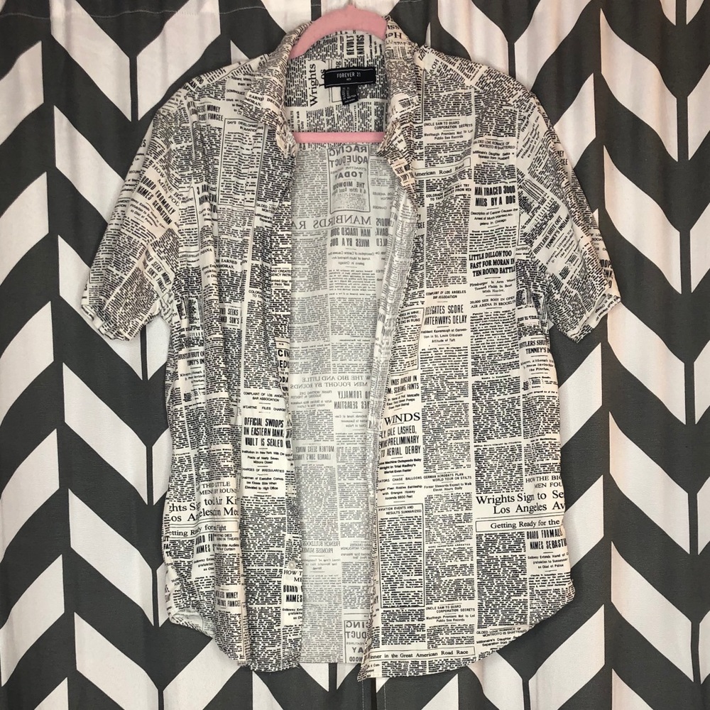 Men’s Button Down Newsprint Shirt